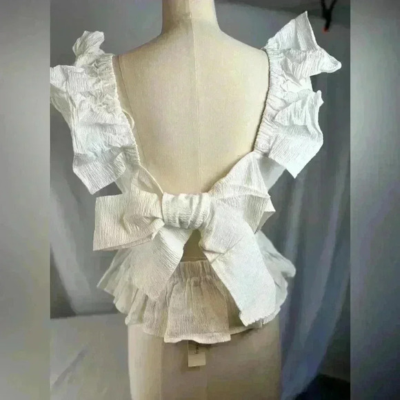 NWT! - Anisa Peplum Bow Back Blouse White (Size Large) - Picture 10 of 11